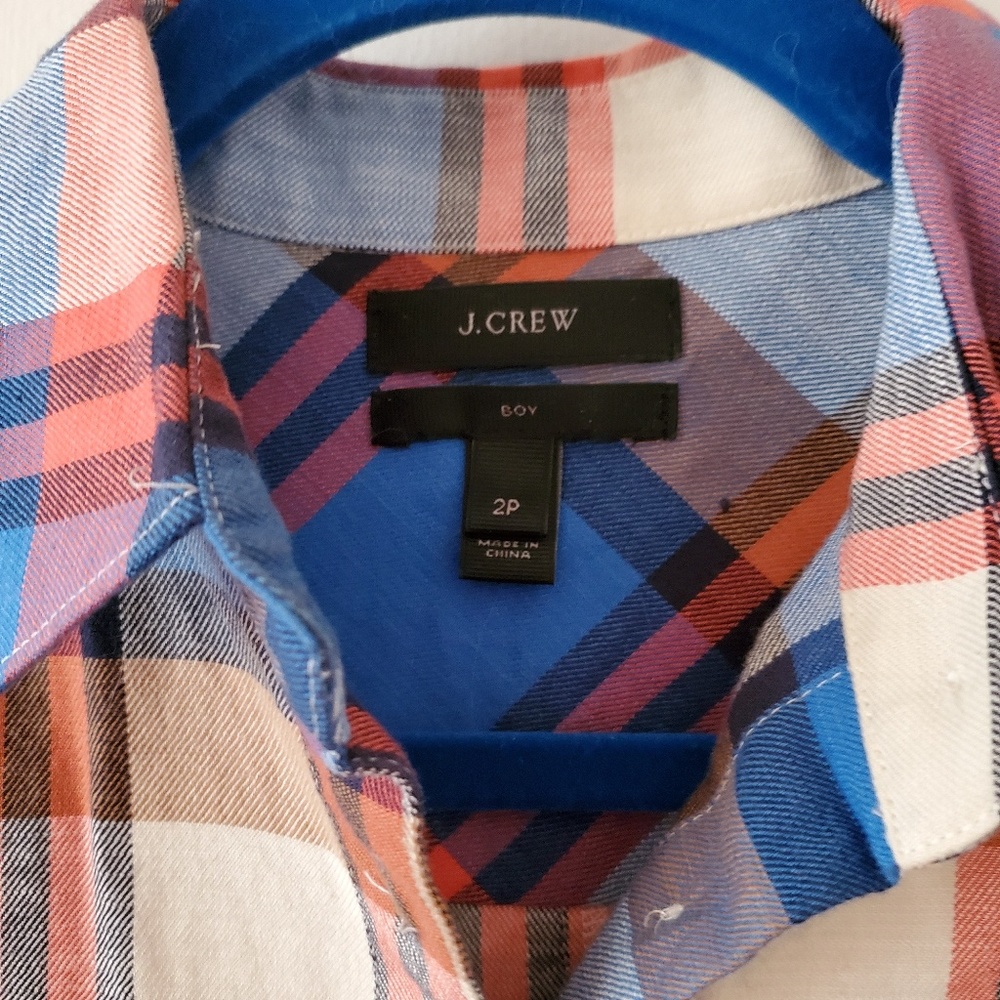 J Crew blue red Pacey plaid cotton shirt 2P boy - Picture 6 of 7